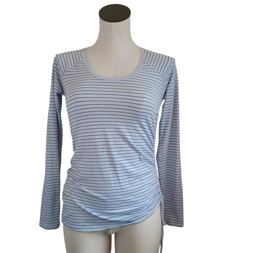 Calia by Carrie Underwood Womens Small Blue Striped Cinch Side Long Sleeve Top